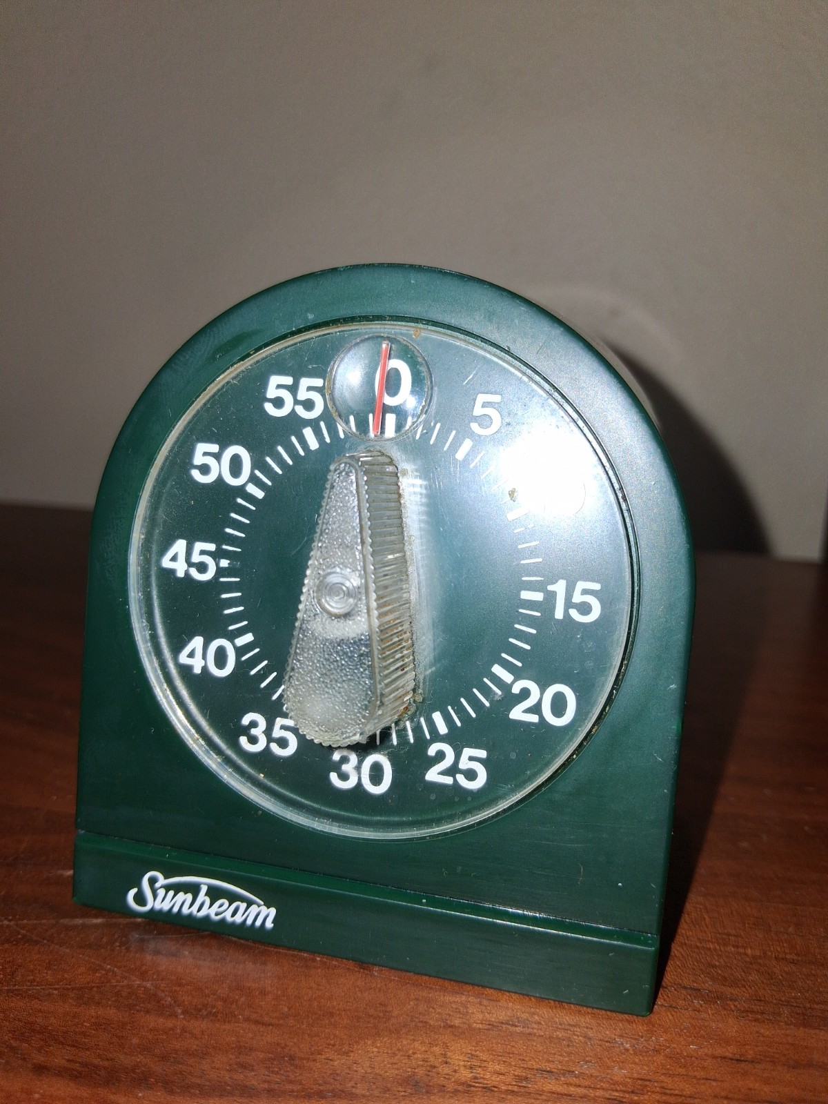 Vintage Sunbeam Mechanical Kitchen Timer Plastic Hunter Green Analog Made in USA gallery