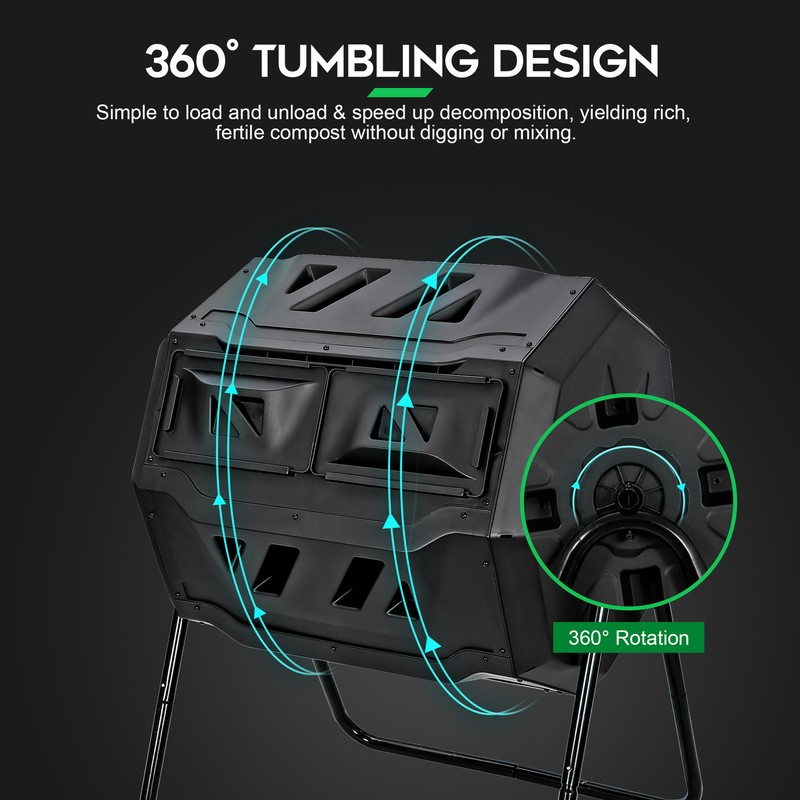 Compost Bin Outdoor 43 Gal Large Compost Tumbler Composter w/Dual Chamber Black gallery