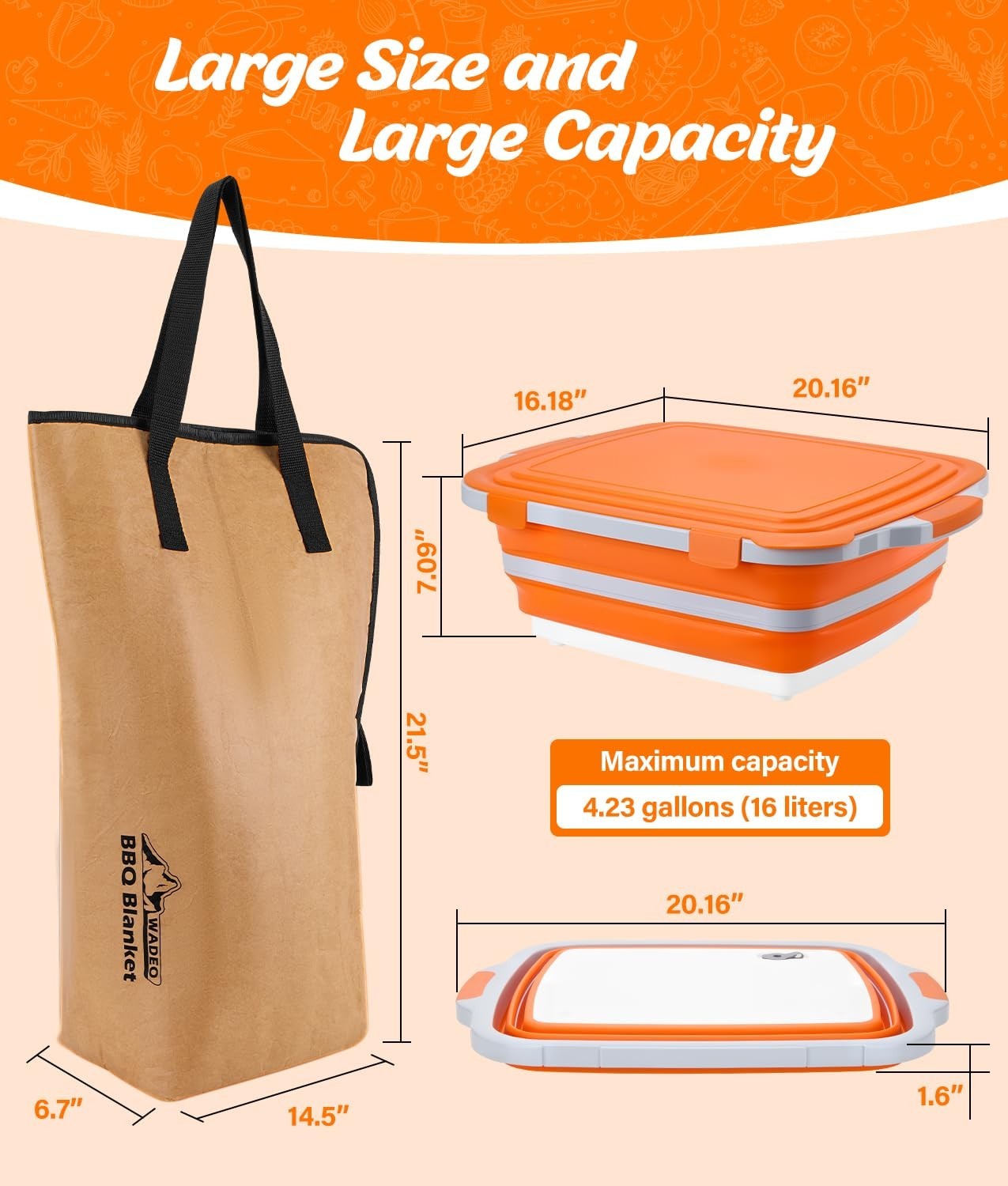 3in1 Collapsible Portable Large BBQ Prep Tub & BBQ Resting Bag with Locking Lid gallery