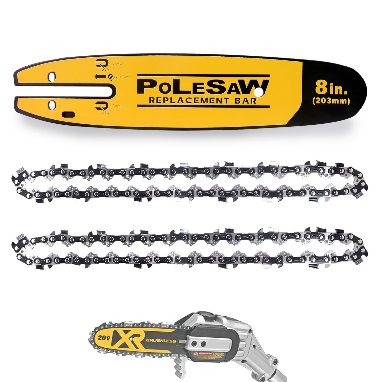 8" Pole Saw Replacement Bar & Chain Combo - 1 Bar & 2 Chains, Restore Cutting Po gallery