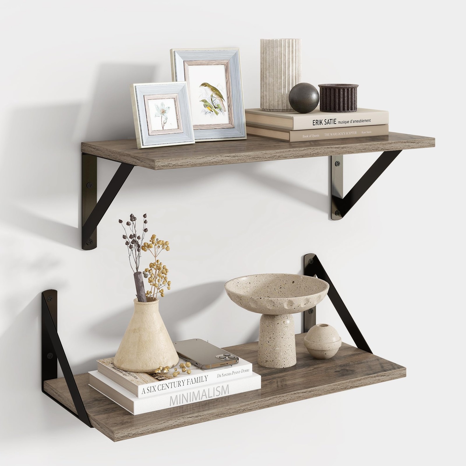 Axeman Rustic Grey Wood Floating Wall Shelves Set of 2, 16 x 8 in Farmhouse gallery