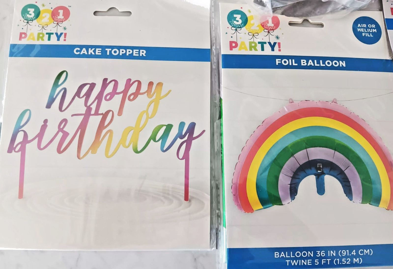 321 Party! Birthday Balloons LED CAKE TOPPER, HATS, BANNER, lot of 6 NEW gallery