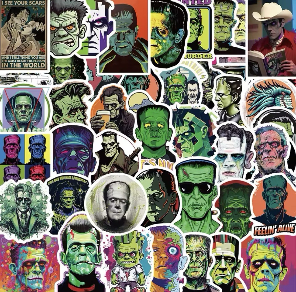 Frankenstein Style Stickers 50pk Mixed Horror Fun Frankenstein Sticker Monster gallery