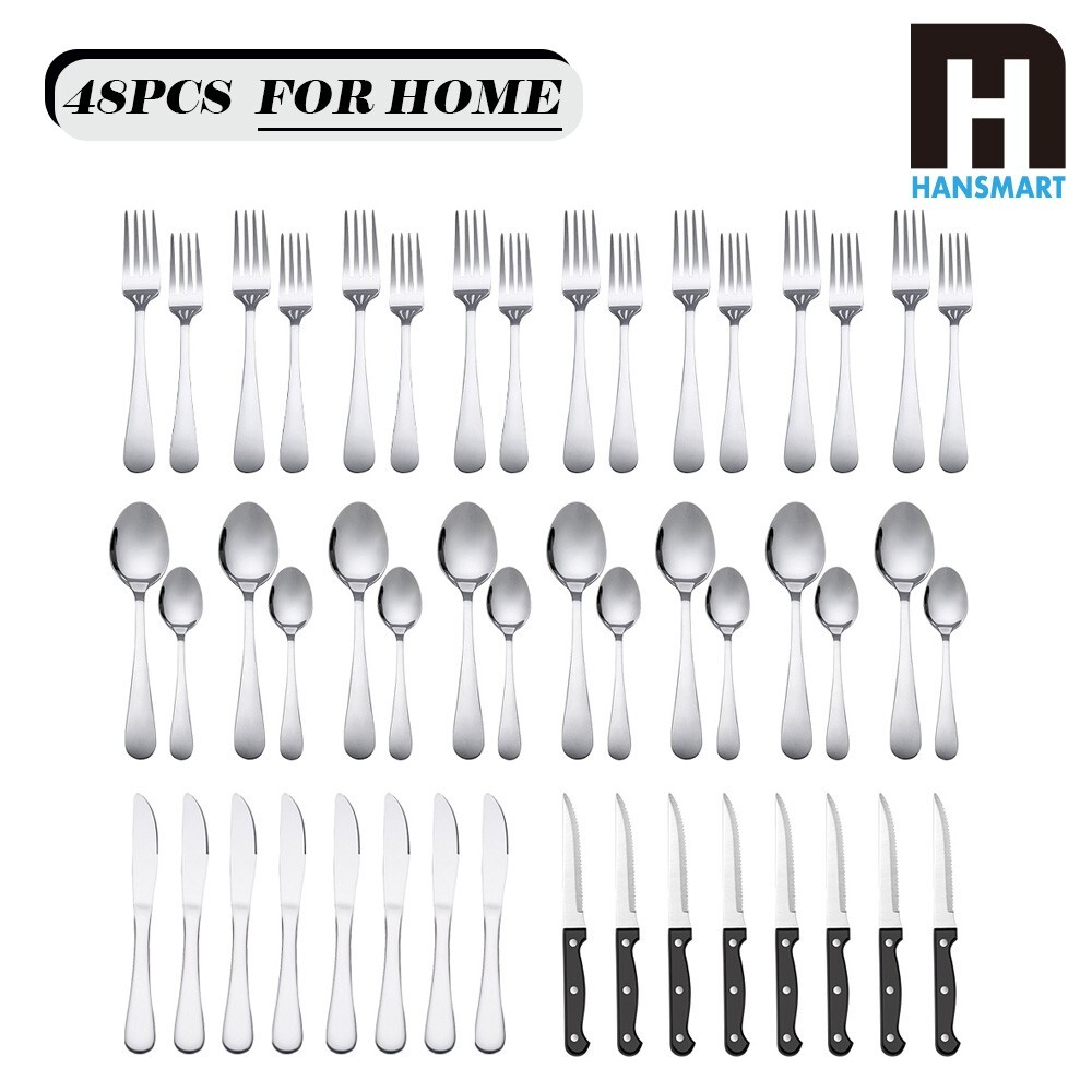 48-Pieces Stainless Steel Flatware Set with Steak Knives gallery