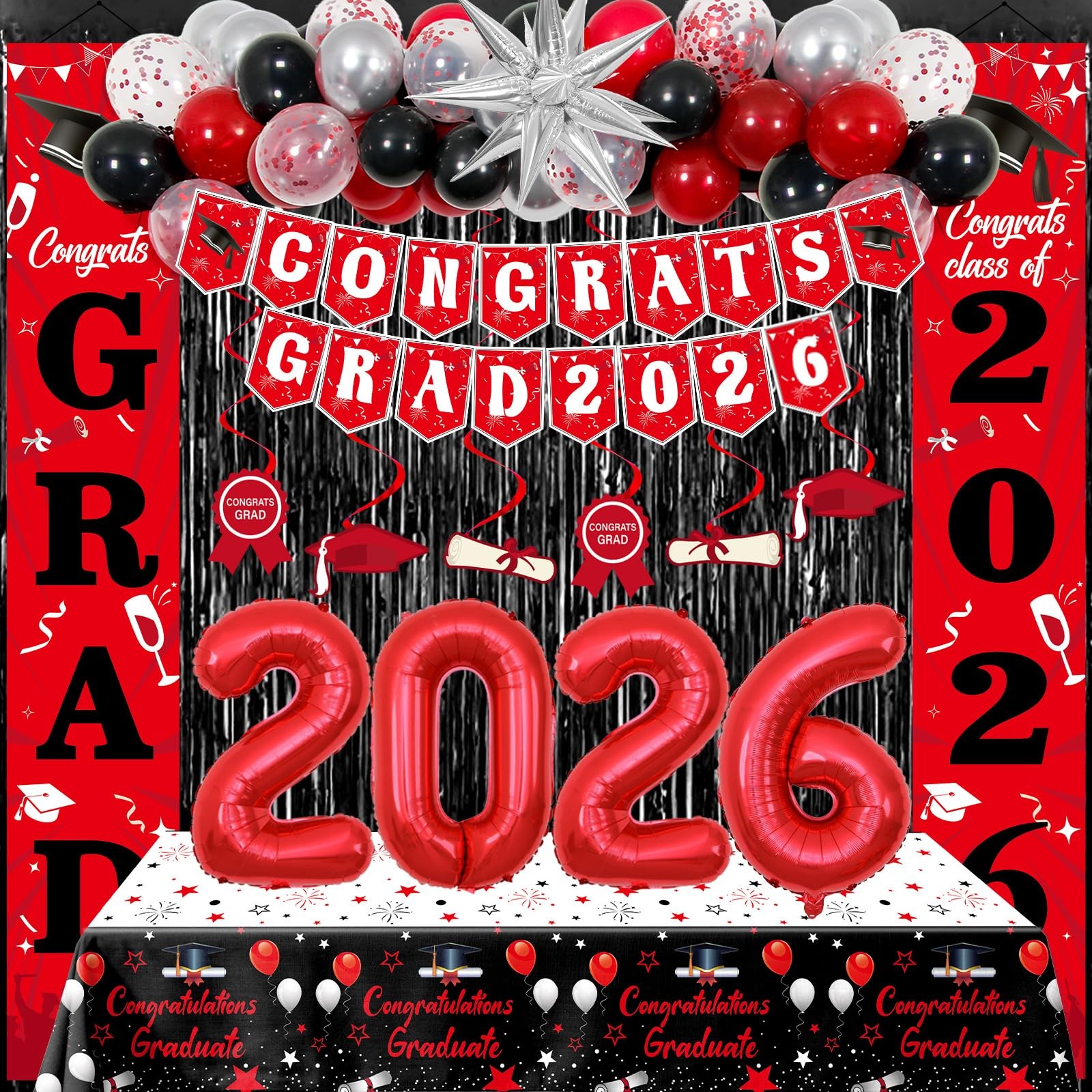 Graduation Decorations 2026, Red and Black Grad Decorations Class of 2026, Gr... gallery