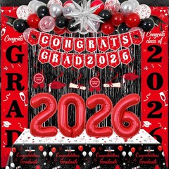 Graduation Decorations 2026, Red and Black Grad Decorations Class of 2026, Gr…