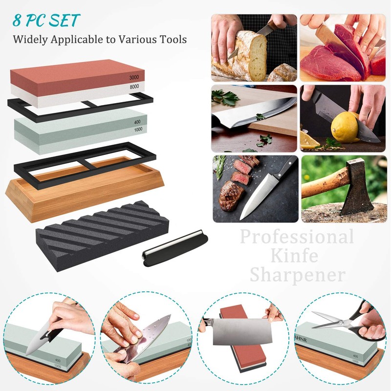 Whetstone Sharpening Stone Set Knife Sharpener 400/1000 3000/8000 Grit w/ Holder gallery