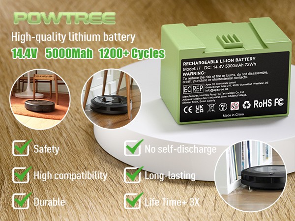 1-2Pack 5.0Ah i7 Replacement Battery For iRobot Roomba e5 e6 i3 i4 i6 i7+ ABL-D1 gallery