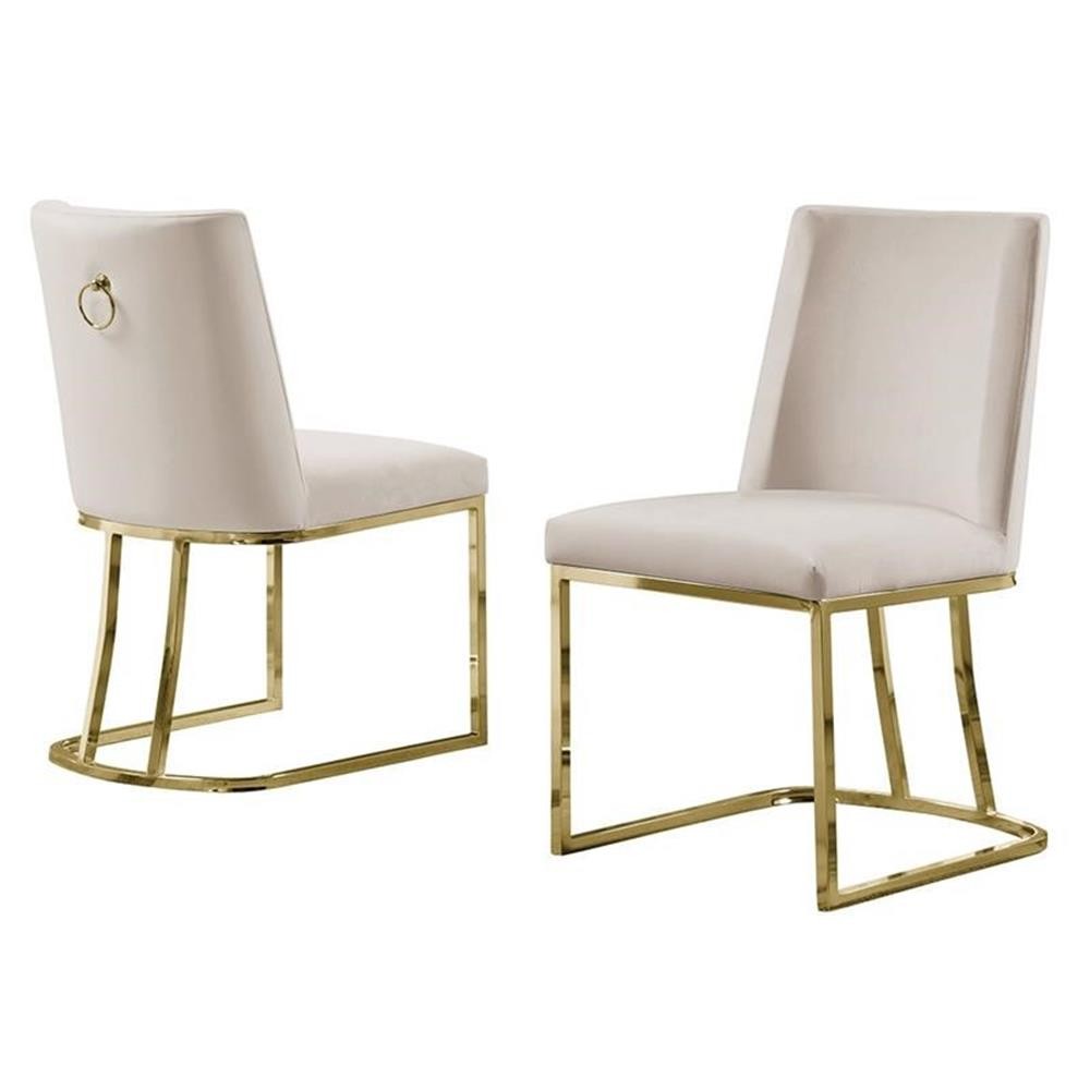 Double Minimalistic Cream Velvet Side Chairs with Gold Chrome Legs gallery