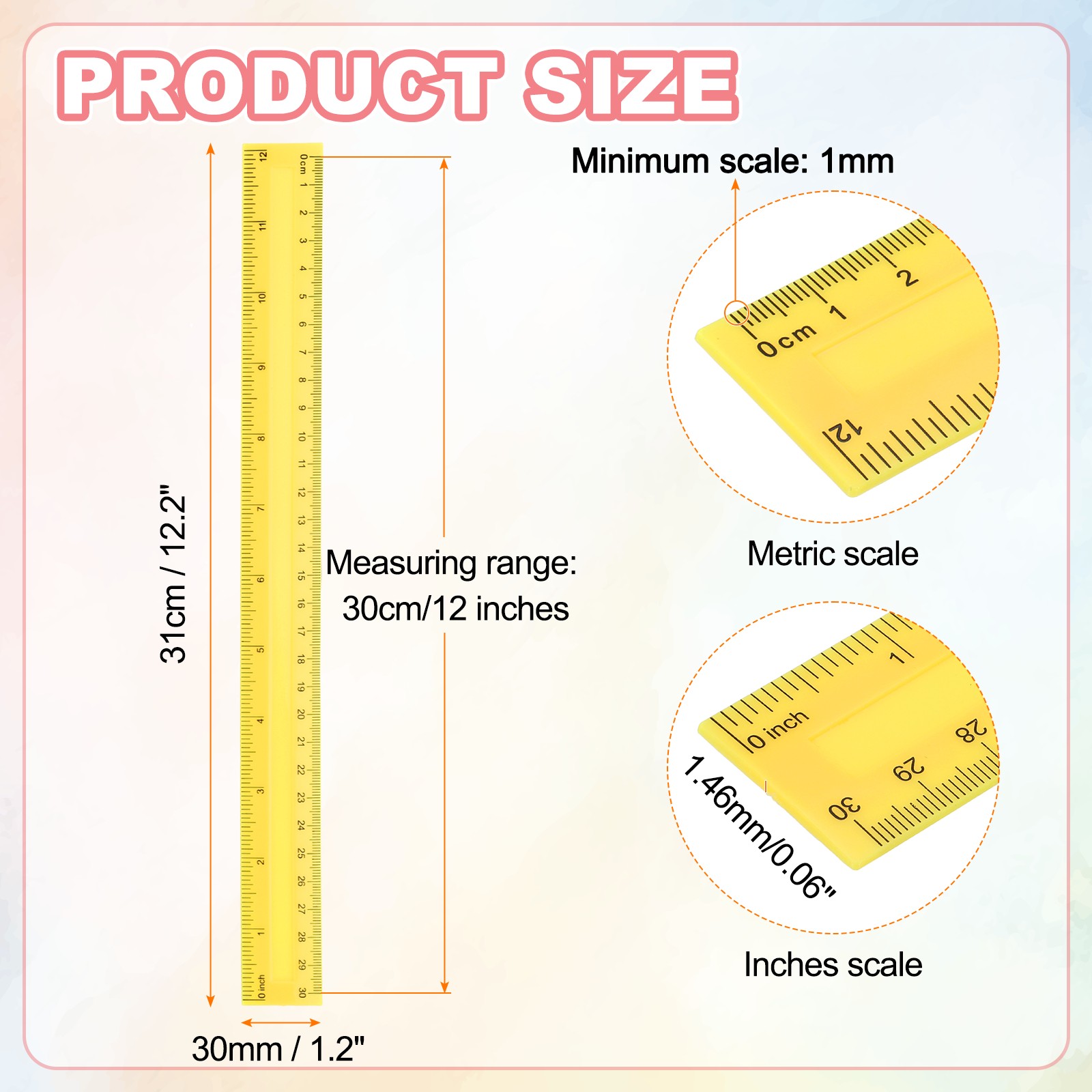 12pcs Plastic Rulers 12" (30cm) Clear Straight Ruler, Yellow gallery