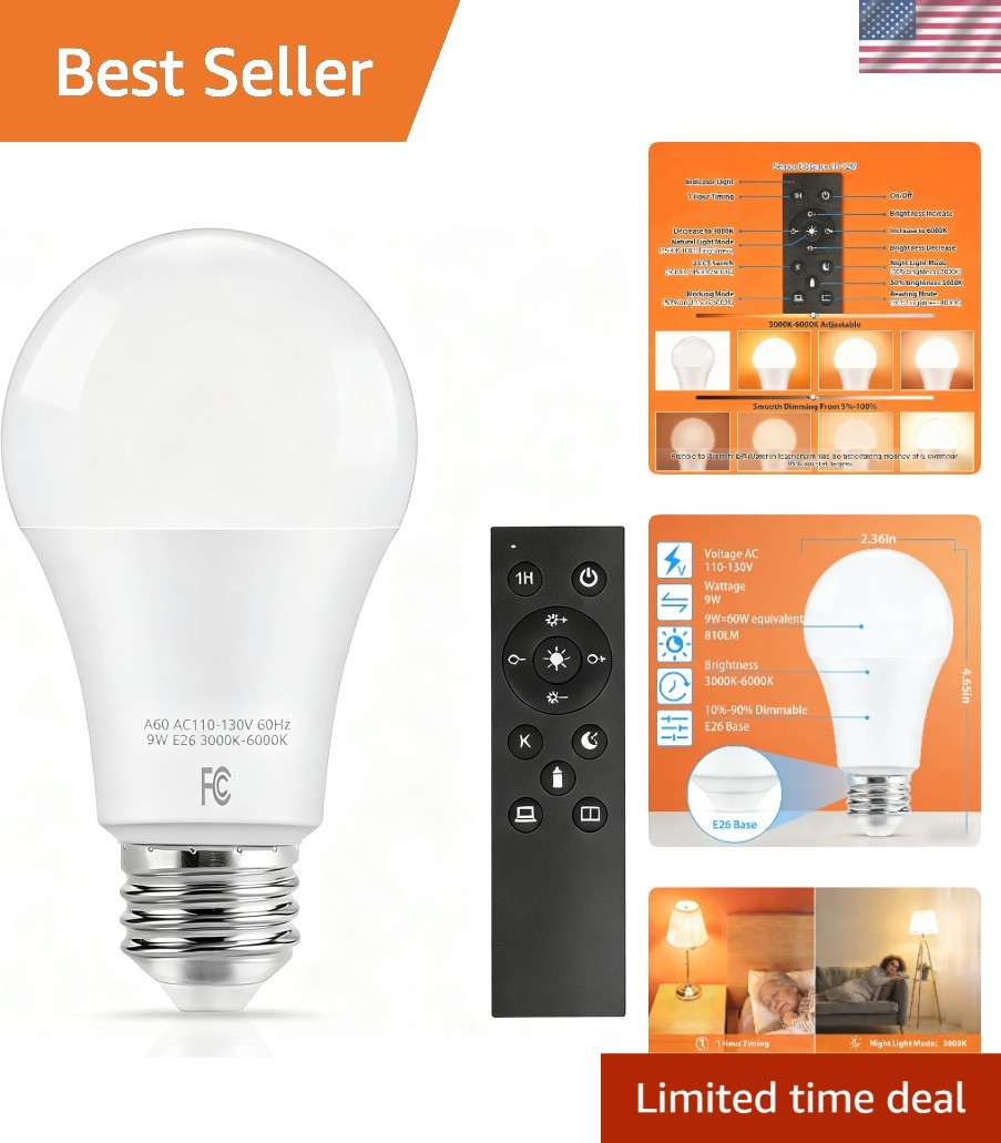 Energy-Efficient 9W A19 LED Bulb: 810LM, Remote Control & Dimmable 3000K-6000K gallery