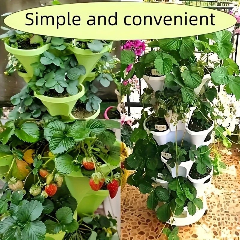 5-Tier Stackable Planters Vertical Planter Garden Flower Pot w/ 360° 5 Wheels US gallery