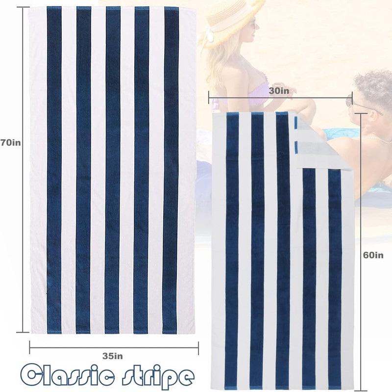4 Pack Cotton Oversized 35x70 Inches Soft Cabana Stripe Thick Beach Towel, Super gallery