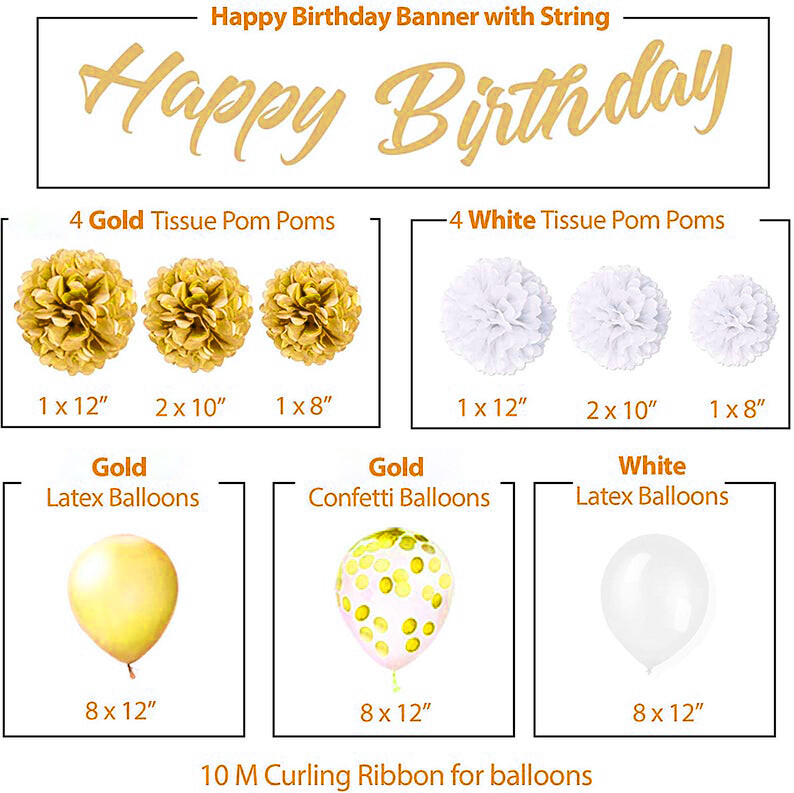 Gold & White 5th Birthday Decorations - 40" Number Balloons & More - Boy or Girl gallery
