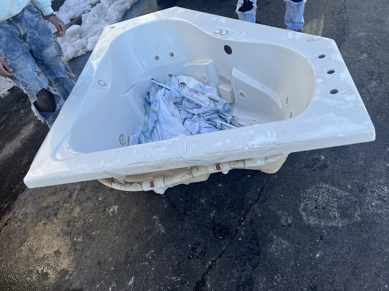 Corner Triangular White Plastic Spa Hot Tub with Jets and Plumbing gallery