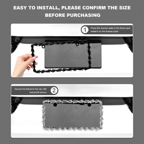 2 PCS Barbed Wire License Plate Frame, Sturdy Plastic Barb Color: Black+Silver gallery