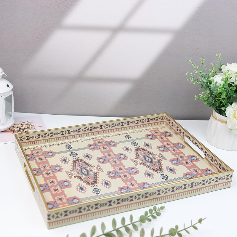 Serving Tray with Handles, Plastic Decorative Tray for Coffee Table, Living Room gallery
