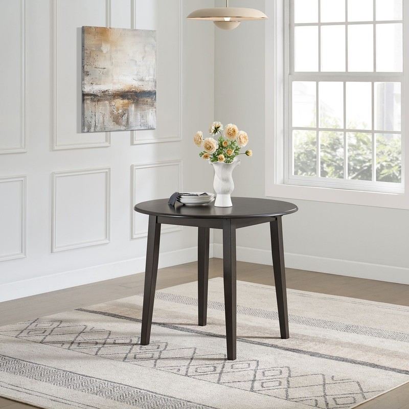 ROME + OAK Hinged Drop Leaf Dining Table, 22 to 36 Inch Round Tabletop, Brown gallery