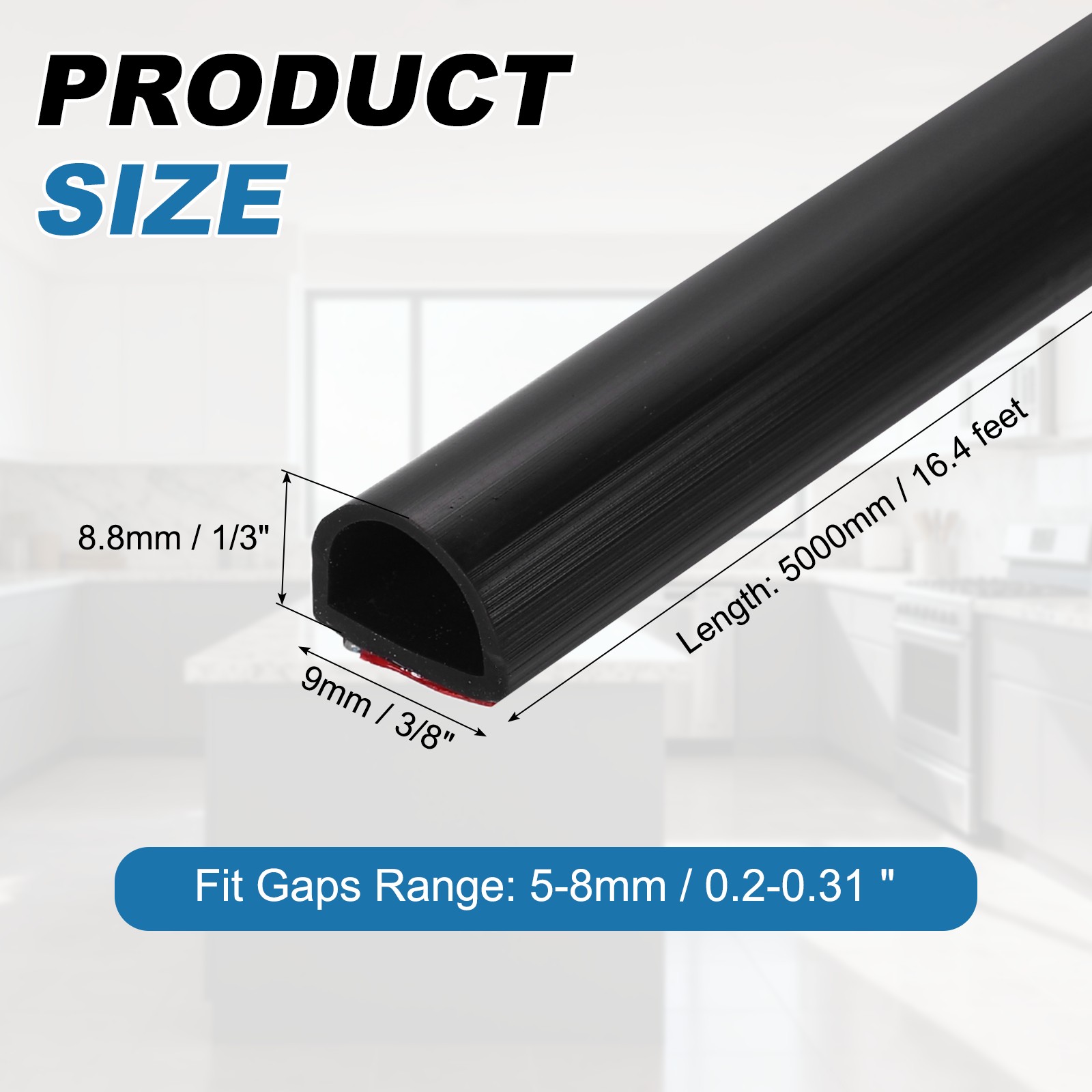 16.4FT Silicone D Shape Weather Stripping, Self Adhesive Doors Seal, Black gallery