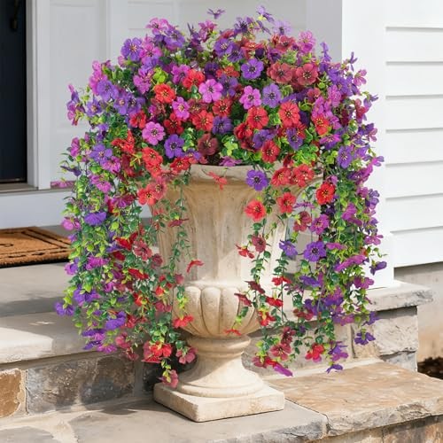 4 PCS Artificial Hanging Plants Flowers for Outdoor Srpring Purple Red Brown gallery