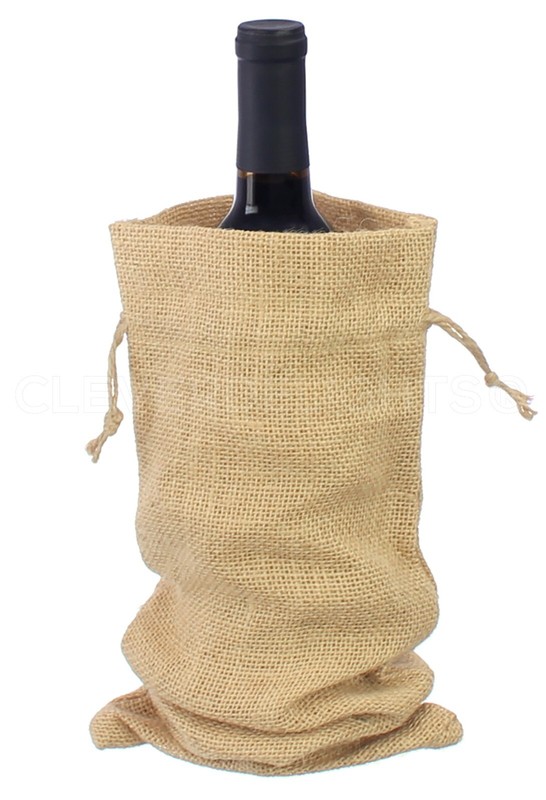 Burlap Wine Bags with Drawstring - 14" - Natural Jute Burlap - 5 10 25 100 Pack gallery