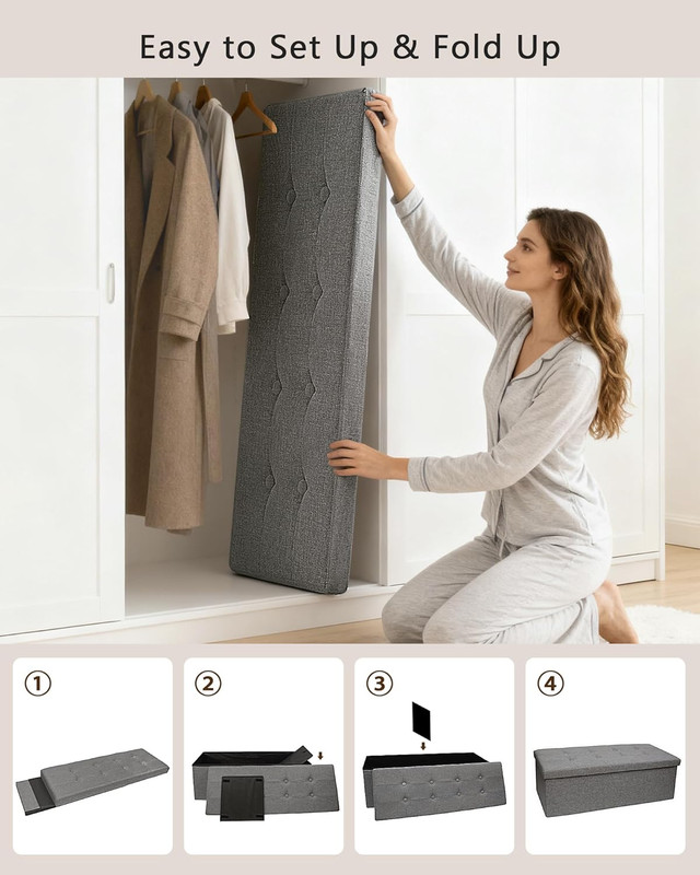 43.3 Inches Folding Storage Ottoman Bench Storage Chest Footrest for Bedroom, En gallery