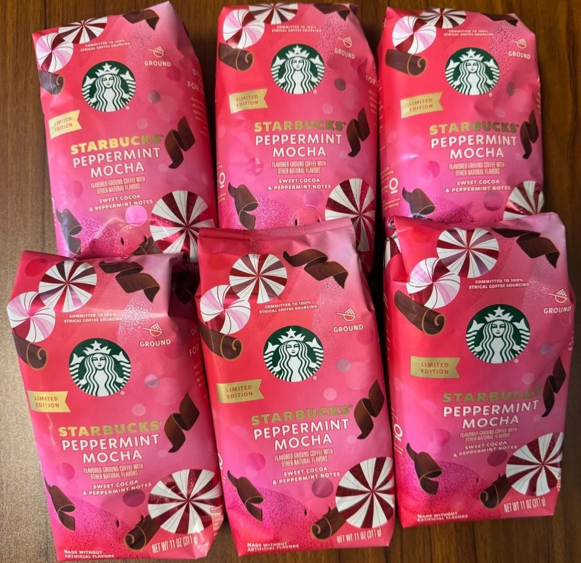 Starbucks Coffee Peppermint Mocha Ground Roast 11 oz 6 Bag LOT Holiday medium li gallery