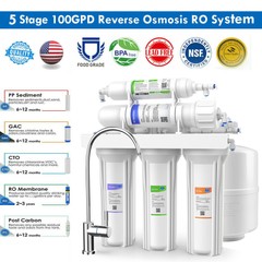 5 Stage 100GPD Reverse Osmosis Drinking Water Filtration Home Purifier System