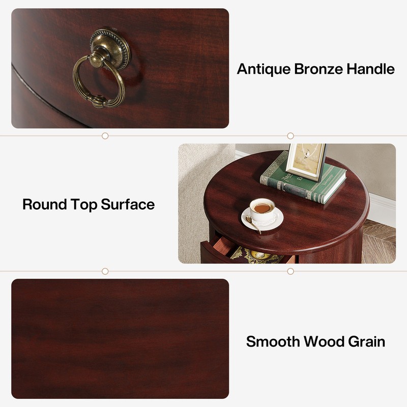 Solid Wood End Table, Round Side Table with 4 Drawers, No Assembly Required gallery