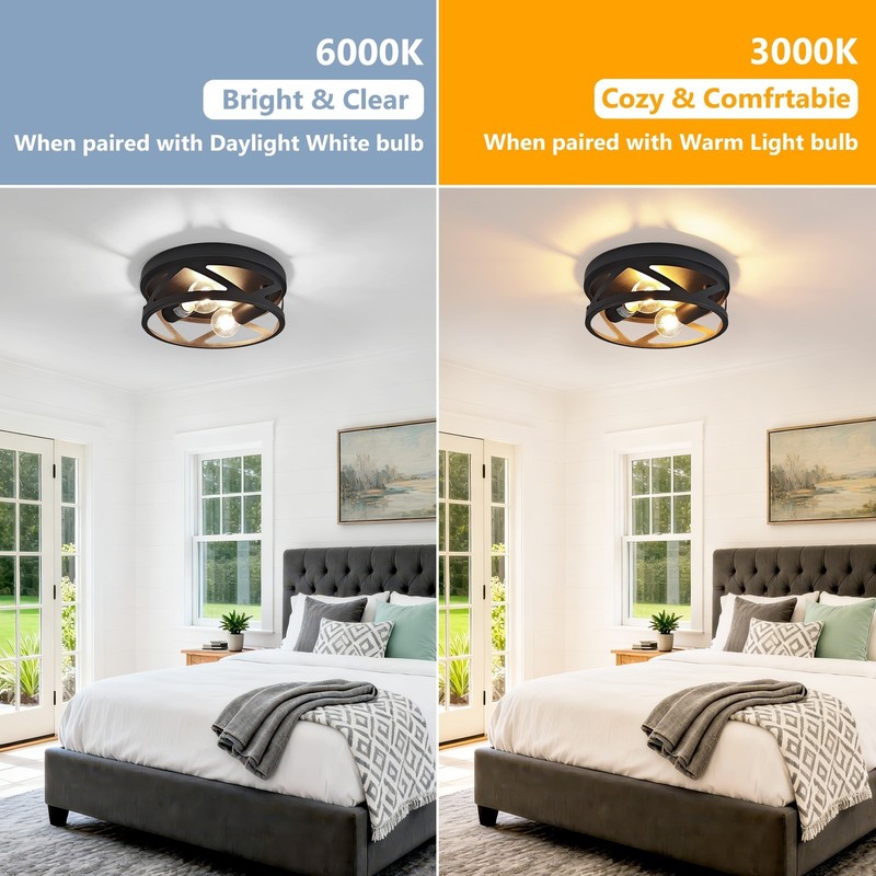 Industrial 2-Light Flush Mount Ceiling Light Matte Black RoundCage Metal Fixture gallery