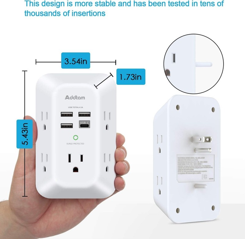 5 Outlet Extender Surge Protector Multi Plug Wall Adapter USB Charger Ports with gallery