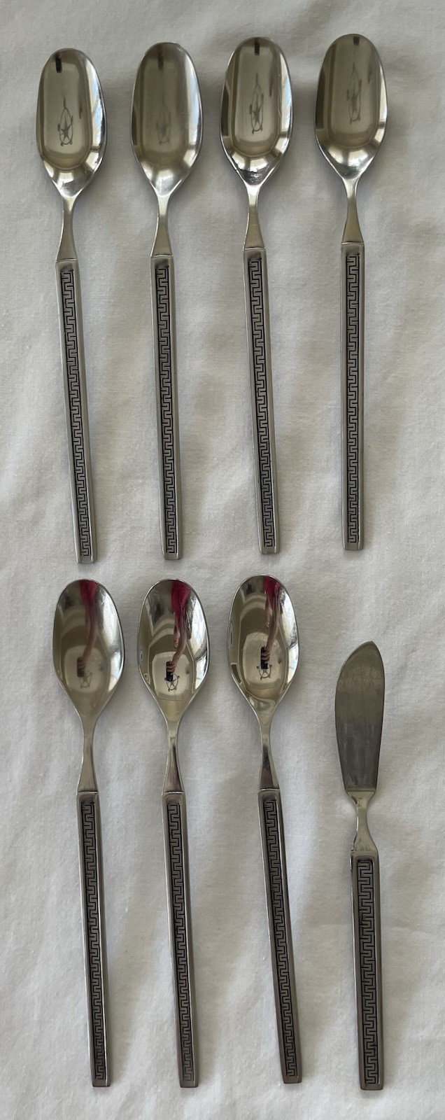 (8) Pcs Noritake Iced Tea 7 Spoons 1 Knife EROS Pattern 7 3/8" Japan Made gallery