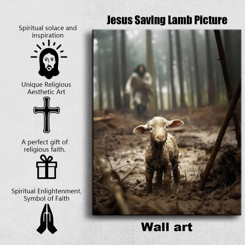 Elegant Jesus Running After Lost Lamb Canvas - Inspirational Art for All Rooms gallery