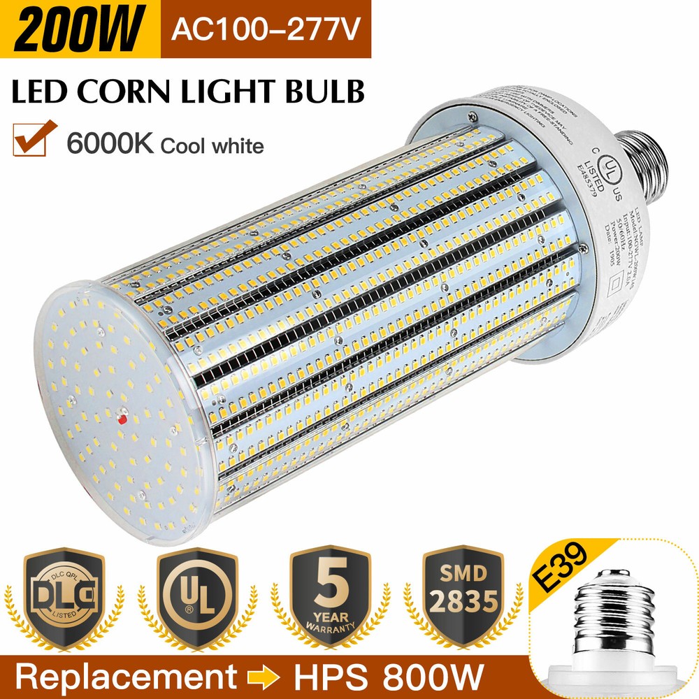 200W LED Corn Bulb 28,000 Lumens E39 Base Warehouse High Bay Light Fixture 6000K
