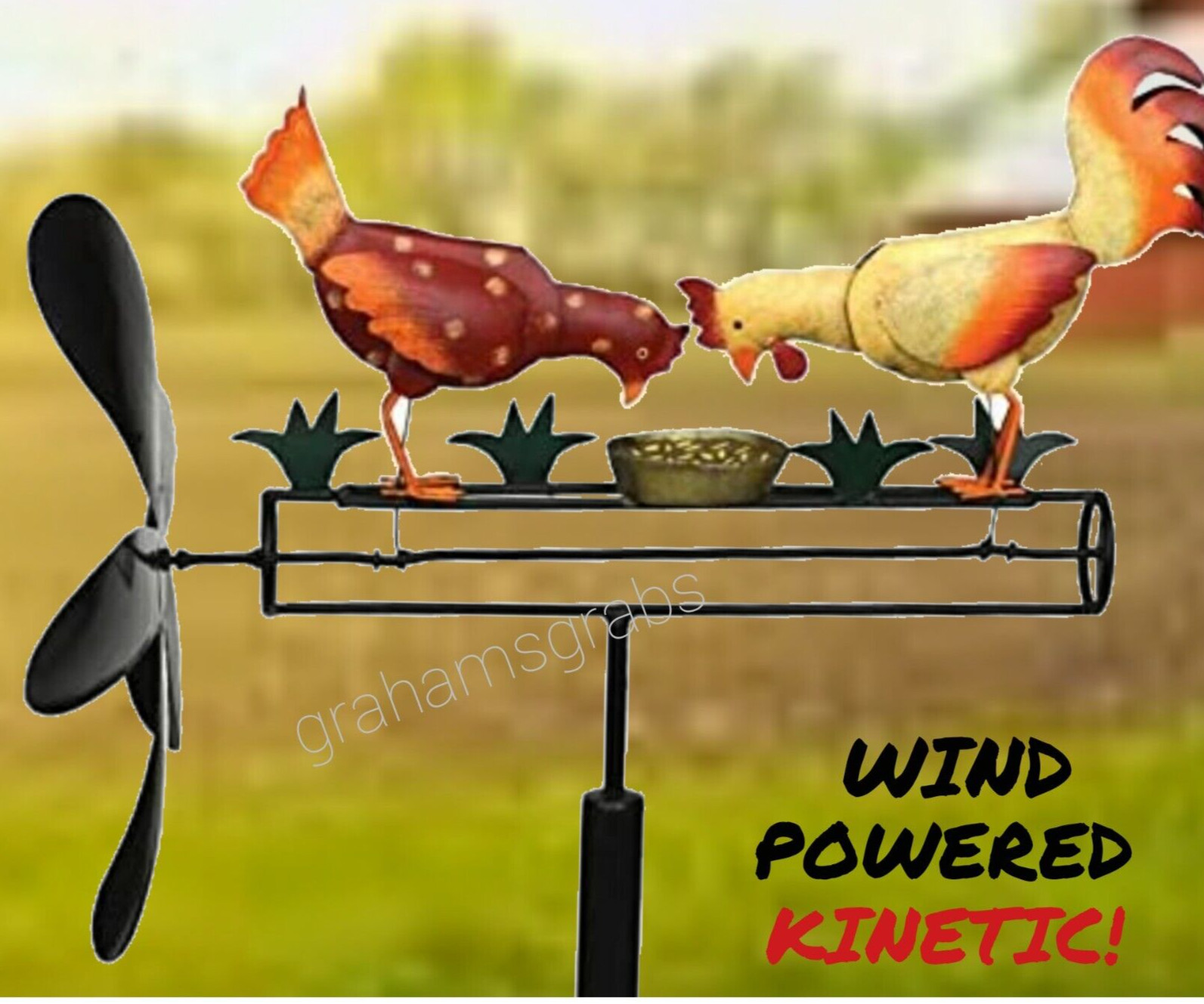 NEW PECKING CHICKEN & ROOSTER WHIRLIGIG WIND POWERED KINETIC YARD DECOR SPINNER gallery