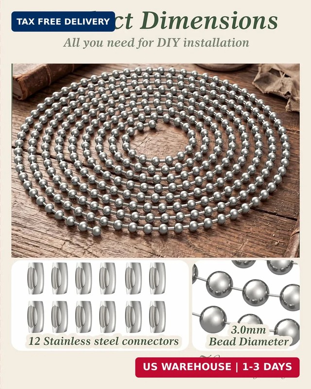 120-Inch Extra Long Ceiling Fan Pull Chain Extender, Premium Ball Chain with 12 gallery