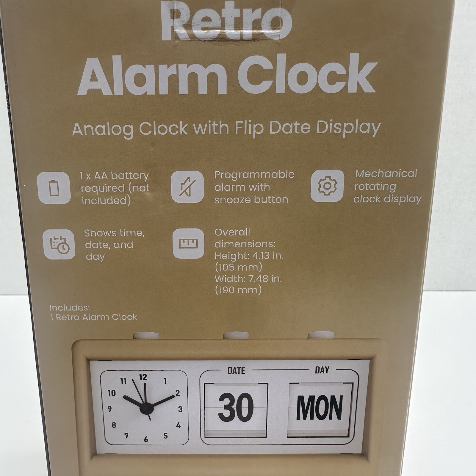 Retro Analog Alarm Clock Flip Date Day Display Mechanical AA Battery Beige gallery