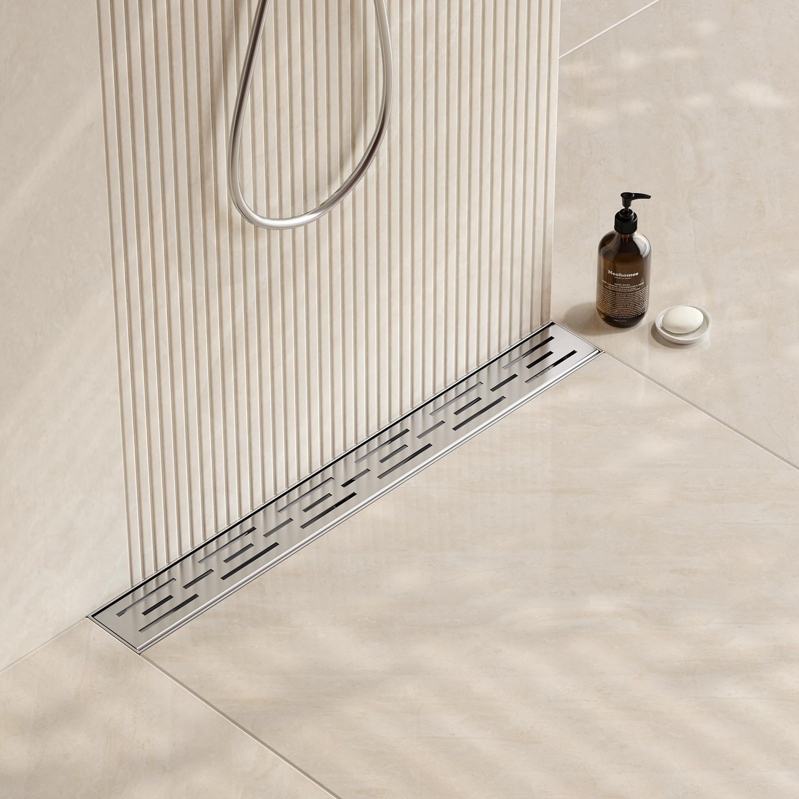 Neodrain 24 Inch Rectangular Linear Shower Drain with Brick Pattern Grate, Brush gallery