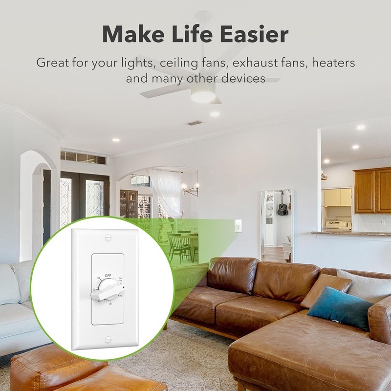 Versatile Mechanical Countdown Timer Switch for Exhaust Fan & Lights - 1 Pack gallery