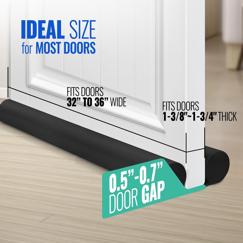 ‌OSAMEDA Door Draft Stopper – 36 Inch Adjustable Under 36in/Black, Black gallery