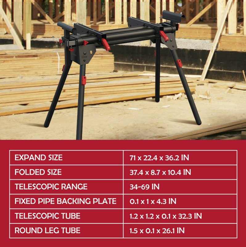 Hyper Tough Hyper Stack Heavy Duty 500-lb Miter Saw Stand, Supports 10' Boards gallery