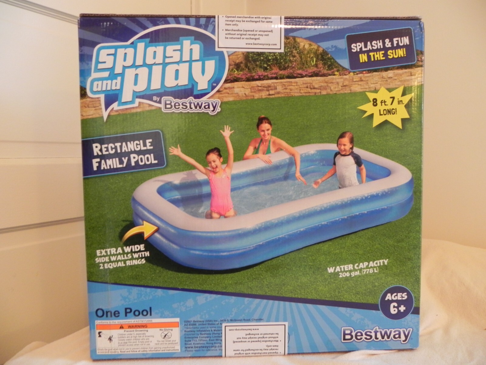 Bestway Splash and Play Rectangle Family Pool, 8 ft 7 in x 69 in x 20 in Ages 6+ gallery