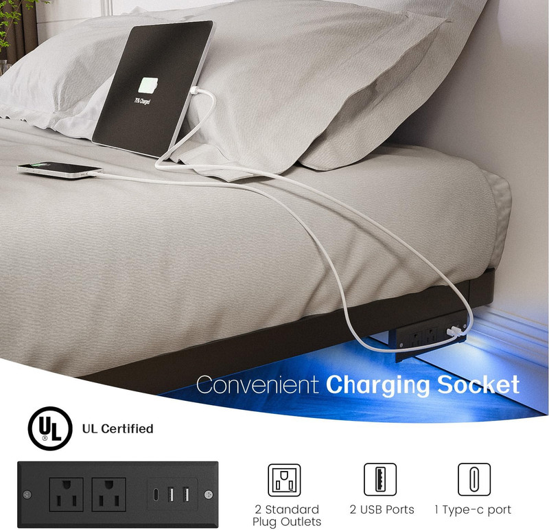 Floating Bed Frame Full Size with Smart LED Lights and Charging Station - Modern gallery