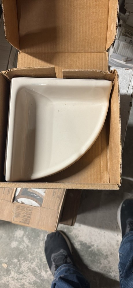 Bright White Matte Ceramic Corner Shower Shelf 0190 Medium 7.5 in White Daltile
