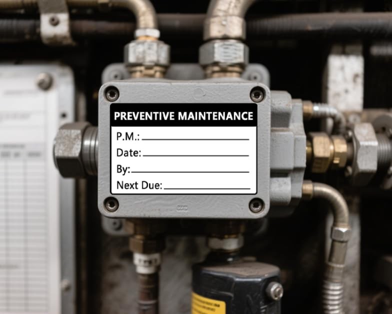 Top label Preventative Maintenance Stickers,3x2 Inch Adhesive 3x2 Inch, White gallery