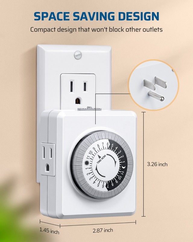 DEWENWILS 24-Hr Mechanical Light Timer 2-Pack, For Lamps, Christmas Lights, ETL gallery