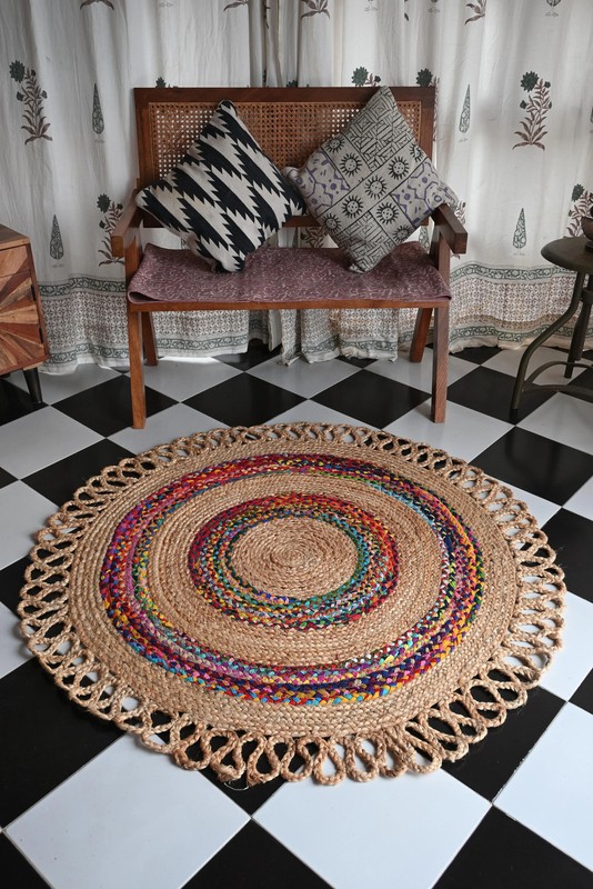 Rugmoda Jute Natural Multi Braided Round Rug 3x3 ft Living Room Area Rug gallery