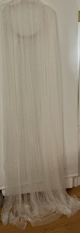 Sheer Pearl Beaded Canopy Netting White 4 Panels Polyester 12x84” RN#59827 gallery