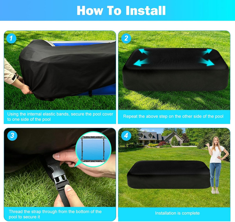 Rectangle Inflatable Pool Cover, Fits 103" L X 69" W Blow up Pool Cover with Ela gallery