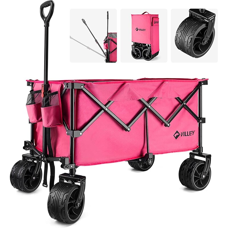 VILLEY Collapsible Wagon Folding Wagon Cart 225lbs Load Capacity Blue/Green/Pink gallery